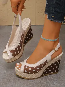 Women's Long Leg Show Woven Waterproof Wedge Heel Sandals, Casual Streetwear Versatile Buckle High Heels, Daily Wear Shoes Fashion
