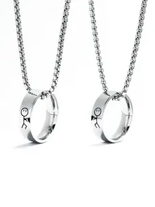 Couple Ring Pendant Necklace Set, Stainless Steel Jewelry for Men & Women, Fashion Accessory for Parties & Daily Wear, Perfect Gift Idea