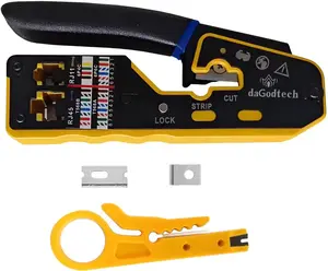 RJ45 Ethernet Network Tool Kit, Pass Through Cat6 Crimping Tool for RJ11 RJ12 Cat5e Cat7 Cat8, Ethernet Cable Wire Tester Stripper Crimper Tool set,Yellow (Crimper with Blade)