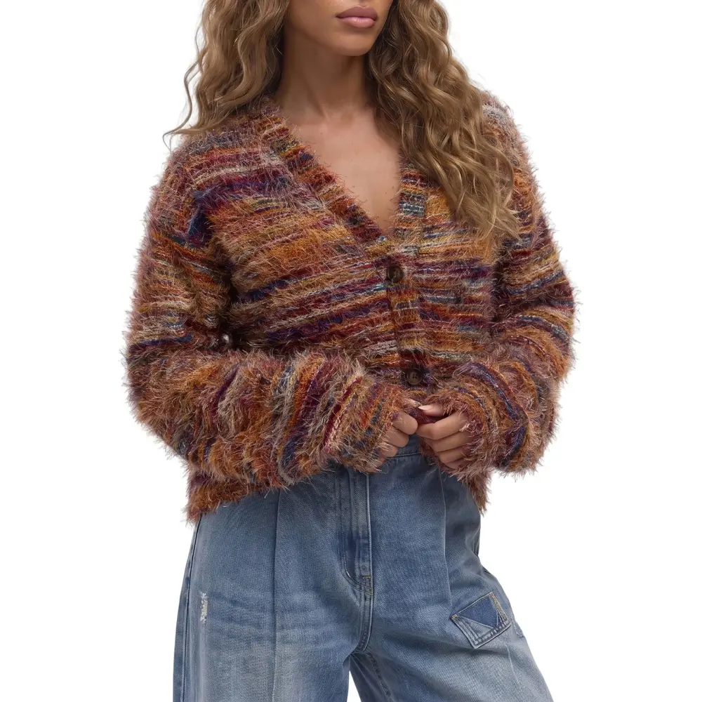 Dokotoo Women's Button Down Cardigan Fall Winter Oversized Textured Cardigan Stripe Knit Holiday Evening Party Elegant
