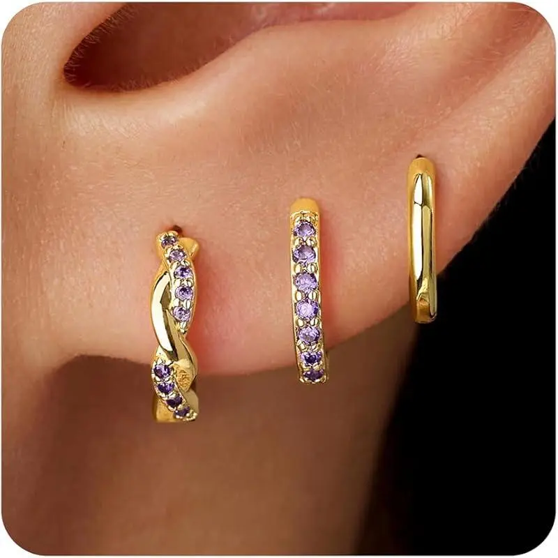 Gold-02 February Amethyst Hoop