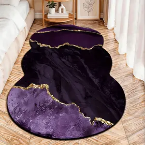 2D Flat velvet irregular shape carpet, Decorative rug, with purple marble and gold foil pattern, machine washable and non-slip design, suitable for bedrooms/rooms, all seasons, as well as Valentine's Day, Christmas and Thanksgiving
