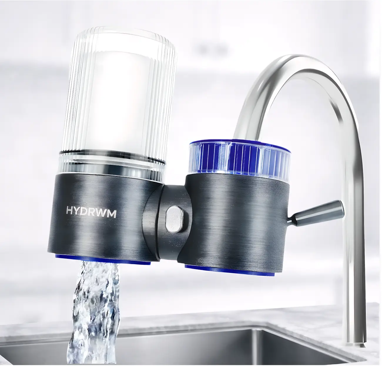 Kitchen Sink Faucet-Mount Water Filter Device, 400-gal Cap., Chlorine & Odor Reducing, 360° Rotating Head, Activated Carbon, 2 Replacement Filters, Clear Skin Benefit, External Aerator Compatible, Indoor Use, Manufacturer Warranty