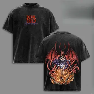 Vintage Washed Cotton T Shirt One Piece Nico Robin Devil Child Graphic Tee Devil Awakening Manga Style Design Dark Anime Streetwear Devil Power Aesthetic Casual Daily Tops For Anime Lovers
