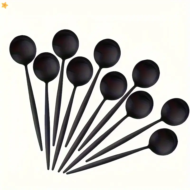 10pcs Black Stainless Steel Coffee Spoons, Black Spoons, Teaspoons, Espresso Spoon Set, Ice Cream Spoons, Dessert Spoons, Dishwasher Safe, for Home, Restaurant, Kitchen, Easy to Clean