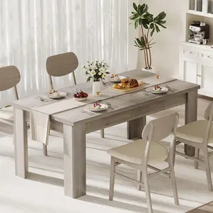 GARVEE 63" Dining Table for 4-6, Farmhouse Dinner Table for 4, Dinner Table, Kitchen Table with Large Tabletop, Rectangular Dining Room Table for Kitchen, Living Room, Retro Gray