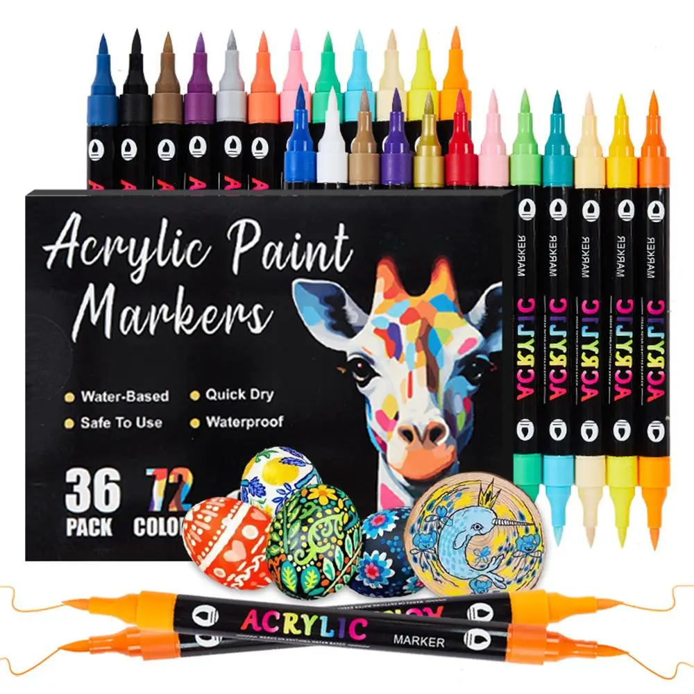 Acrylic Paint Marker Pen Set, 24/48/72 Colors Quick Drying Paint Marker Pen, Colorful Marker Set, DIY Painting Supplies for Rock Painting, Ceramic, Wo