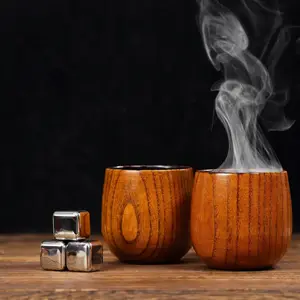 2PCS Charred Wooden Whiskey Glass – Handcrafted Solid Wood Tumbler for Men | Unique Whiskey Gifts | Natural Grain, Flame-Finished Bourbon Glass,Fathers Gifts For Dad，Him，Husband