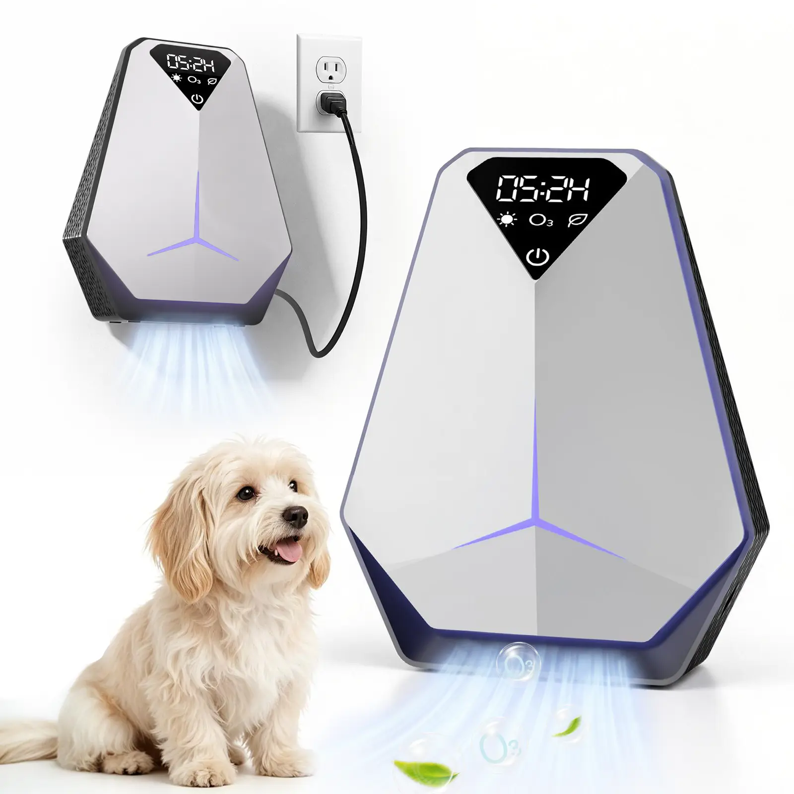 [DOCHEN] Portable Compact 3-in-1 Ionic Air Purifier Ionizer & Ozone Disinfector - Plug-in, Rechargeable Option, LED Light, Independent ON/OFF & Timer, EPA Approved, Hang/Stand, Odor Eliminator for Bedroom, Living Room
