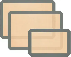 Premium Silicone Baking Mat Set of 3 Reusable Non-Stick Food Safe Baking Sheets for Cookies Bread and Pastry Baking Supplies for Oven 0.7mm Thickness BPA-Free & Odorless