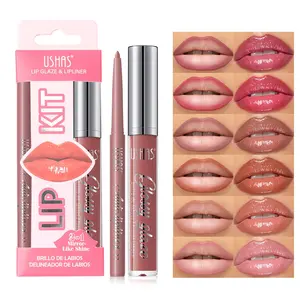 [2-in-1 Lip Gloss & Liner Set] Lip Kit Nude glossy lip gloss + twist-up lip liner. Long-lasting color, quick-drying non-sticky formula. Ultra-fine liner for precise lip definition, waterproof mirror-finish gloss to create a natural makeup look