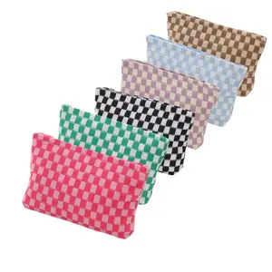 6pcs Checkered Makeup Bag Cosmetic Bag for Women, Preppy Cosmetic Bag Bulk  Pink Purple Black Blue Green Khaki Makeup Pouch, Travel Toiletry Bag Organizer Cute Makeup Brushes Storage Bag for Women
