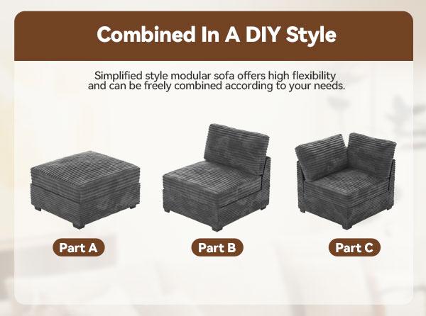 【DIY Combination】Ovios Modular Sectional Sofa, Mix and Match Pieces for Living Room, Comfy Cloud Couches with Movable Ottoman, L/U-Shaped Flexible Configuration, Plush Corduroy - 400 lbs Seat Capacity
