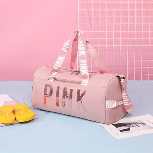 Cute Pink Travel Duffel Bag for Women with Shoe Compartment, Large Capacity Waterproof Gym Weekender Bag for Yoga School Overnight Trip
