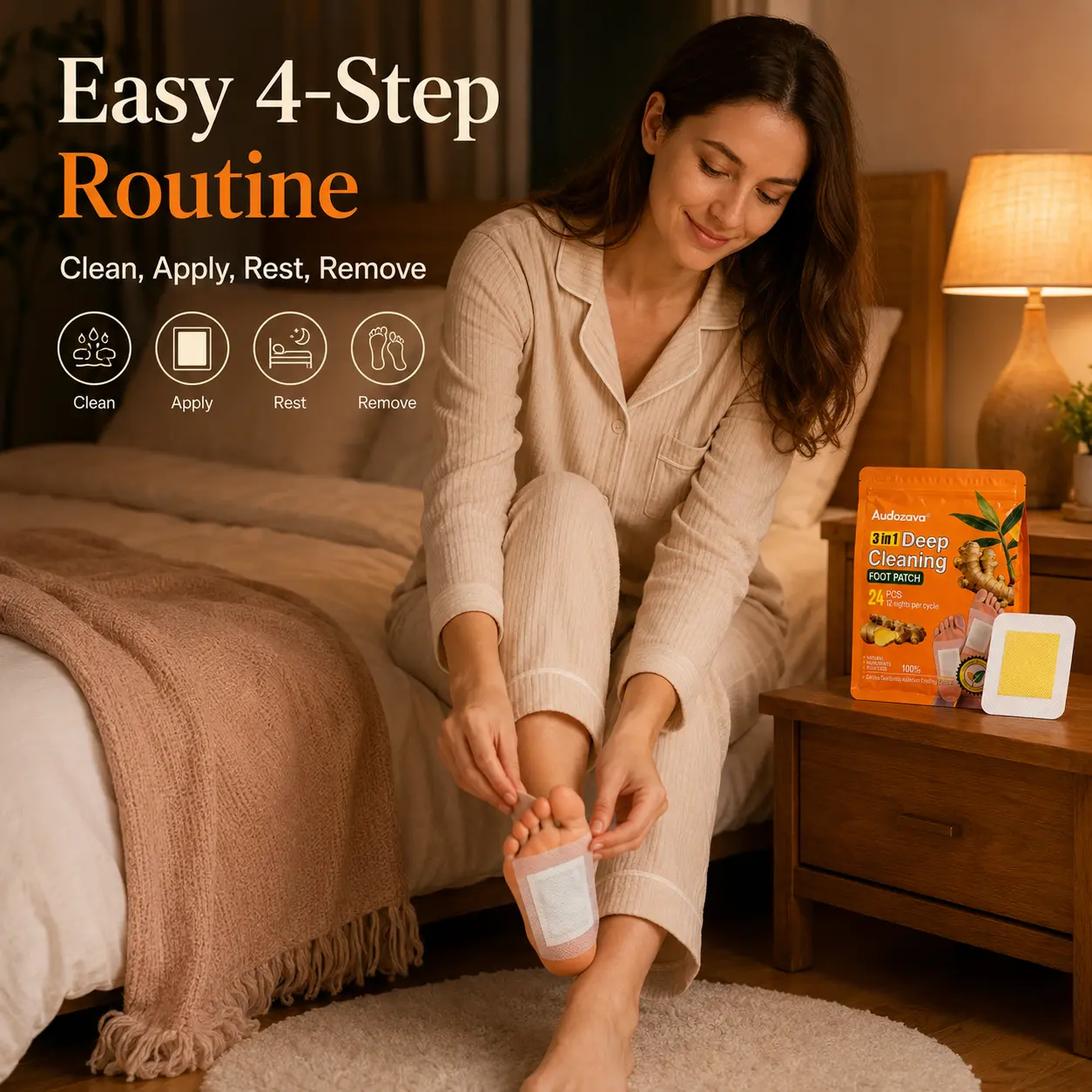 Audozava Ginger Foot Patch 24 PCS, Overnight Foot Care Pads for Tired Feet, Botanical-Inspired Bedtime Routine for Home, Work and Travel