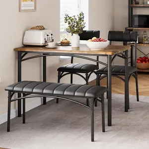 【Christmas Gift】Dining Table Set for 4, Kitchen Table with Upholstered Chairs and Bench, 4-Person Dining Room Table Set, Rectangular Kitchen Table Set for Small Space, Apartment, Home, Studio, Rustic Brown