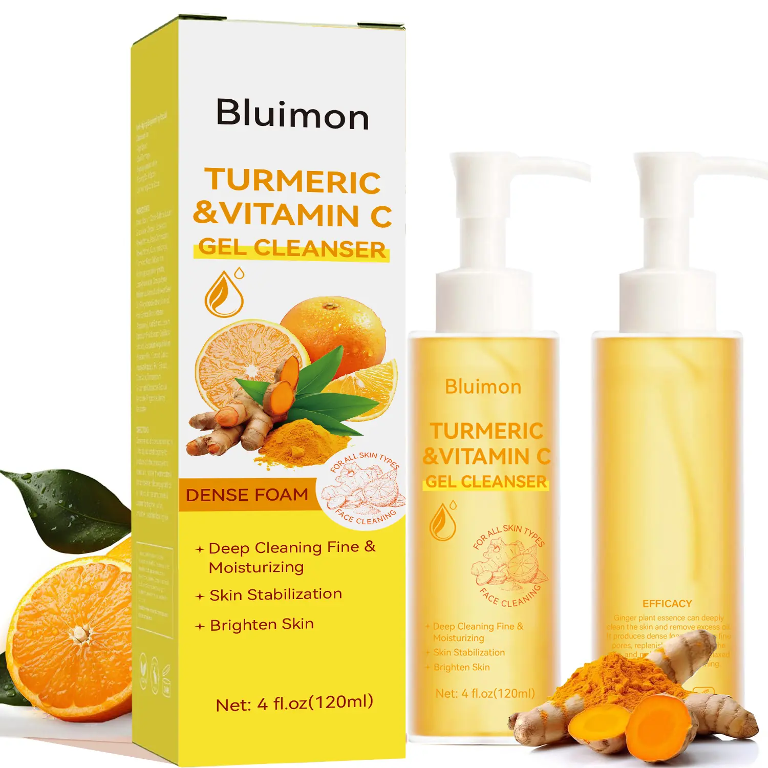 Turmeric & Vitamin C Brightening Face Wash, Deep Clean & Oil Control Facial Cleanser, Hydrating Daily Skincare for Radiant Looking Skin, 120ml