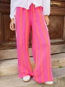 Women's High Waist Wide Leg Striped Pants, Casual Loose Straight Trousers, Breathable Lightweight Thin Summer Beach Pants, Y2K Aesthetic Streetwear for Vacation, Daily Wear & Lounge, Womenswear