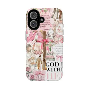 Aesthetic Christian Coquette Case God is within her Pink Bow & Floral Collage for iPhone 17 16 15 14 13 12 11