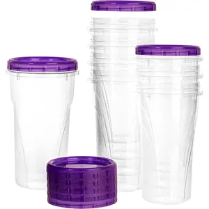 48 oz Clear Twist Top Storage Deli Containers with Leak Proof Lids Purple - BPA Free Snack Containers Airtight Reusable Plastic Food Storage Canisters with Twist Seal Caps, Food Storage, Meal Prep, Freezer, Kitchen Organizer, Stackable, Reusable (16)