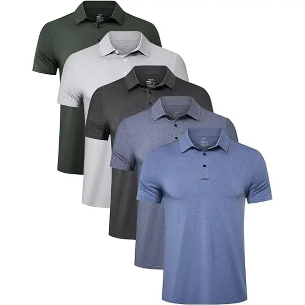5 Pack Mens Polo Shirts Quick Dry Short Sleeve Golf T Shirt Performance Moisture Wicking Casual Workout summerwins,travel essentials,camping essentials