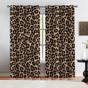 2pcs leopard print decorative perforated curtains, semi transparent to protect privacy, made of polyester fabric, hanging and stylish, wear-resistant and wrinkle resistant, machine washable and non fading, suitable for bedroom and living room decoration