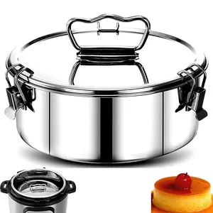 Birthday Gift Flan Mold 304 Stainless Steel Flan Pan Mold with Lid and Handle 1.5QT Capacity Flanera Flan Mould Portable Round Cake Baking Flan Mold for Chocolate Cake Cupcake Pudding Bakeware Kitchenware