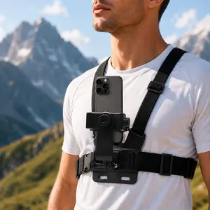 Chest Phone Mount Holder, Hands-Free POV Recording Chest Strap Harness for Smartphone & Action Camera, Adjustable Mount for Vlogging, Cycling, Hiking, Running,Fishing,Outdoor Sports