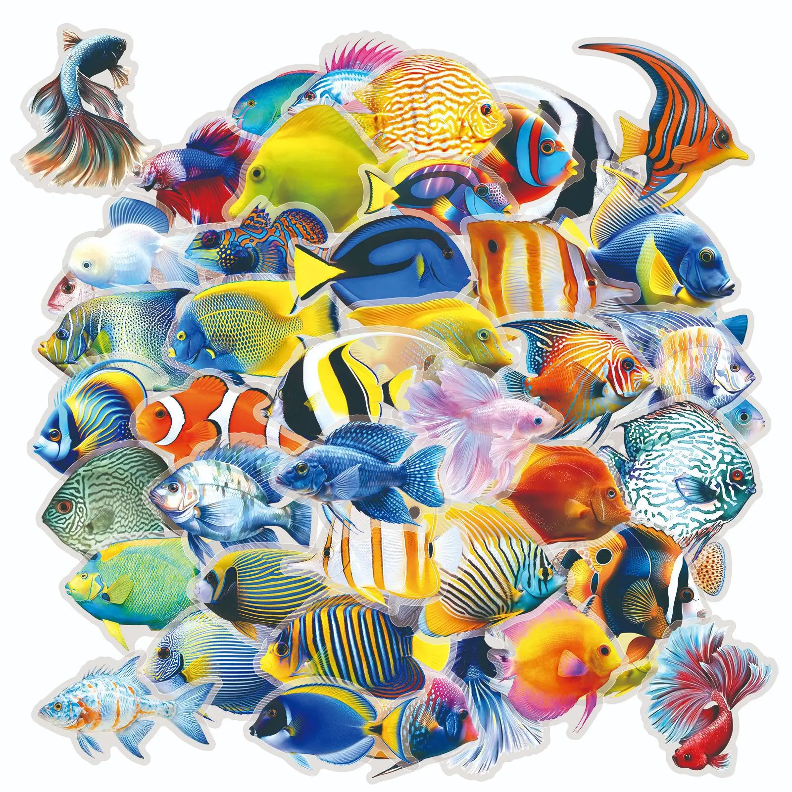 50pcs Transparent PET Stickers of Marine Animals and Fish, Office Stickers, Notebook Stickers, Ocean Stickers, Decorative Decal Set, High-Value Gifts for Decorating Journals, Scrapbooks, Computers, Water Bottles, Cars, Etc.