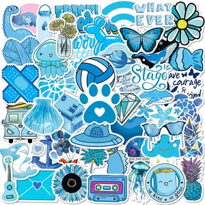 Decorative stickers Blue Decorative Sticker Pack, 50pcs/set Cute Blue Stickers Vinyl Stickers, Decor Stickers, Creative DIY Toys for Boys Girls, Aesthetic Stickers for Water Bottles, Laptop, Cellphone