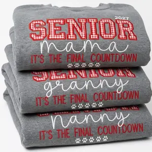 Custom SENIOR MAMA 2027 Sweatshirt, College Mockneck, Embroidered Gingham Shirt, Personalized Gift