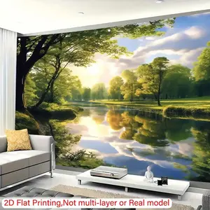 1pc Extra Large Nature Landscape Tapestry - Serene Forest & River Scene with Blue Sky & White Clouds, Polyester, Perfect for Living Room, Bedroom, Photography Studio, Cafe, Bar Decor, Anniversary Party Backdrop, Ideal Gift for Loved Ones, Bedroom Wall Dec
