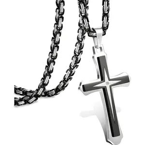 Exquisite Black Gold  for Men Stainless Steel  Chain With Cross Pendant Necklace   22-30Inch Jewellery