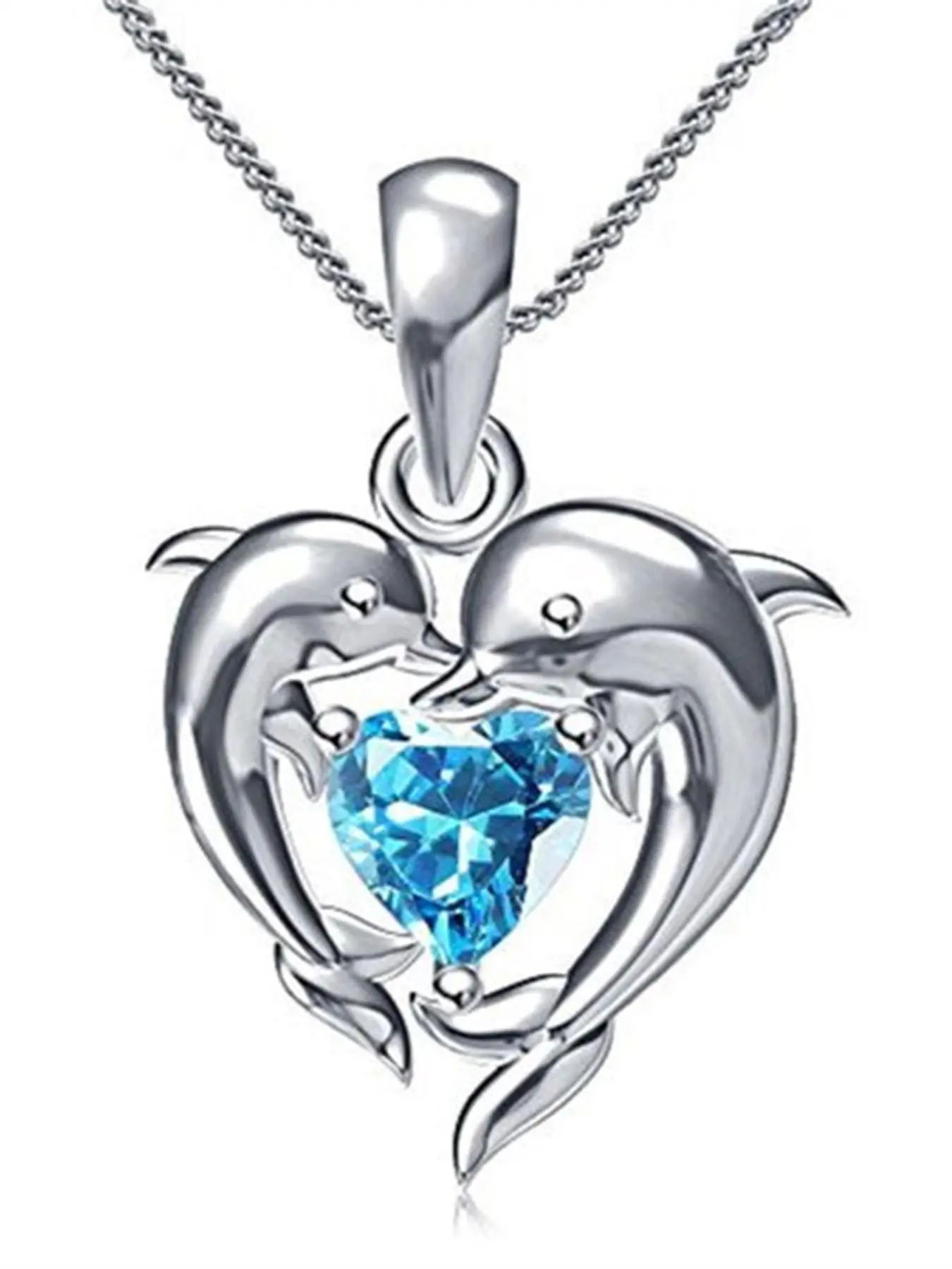 Women's Heart Shaped Dolphin Design Pendant Necklace, Dainty necklaces, Stainless Steel Jewelry, Dainty Heart Zirconia, Daily Wear Necklace for Party, Love Heart Necklace, All-match Chain Jewelry for Birthday Gift, Valentine's Day