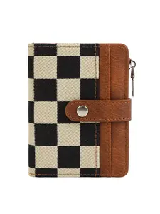 Women PU Leather Plaid Pattern Wallet Small Bifold Zipper Pocket Wallet Card Case Purse with ID Window, Casual Style All Seasons Bag Fabric