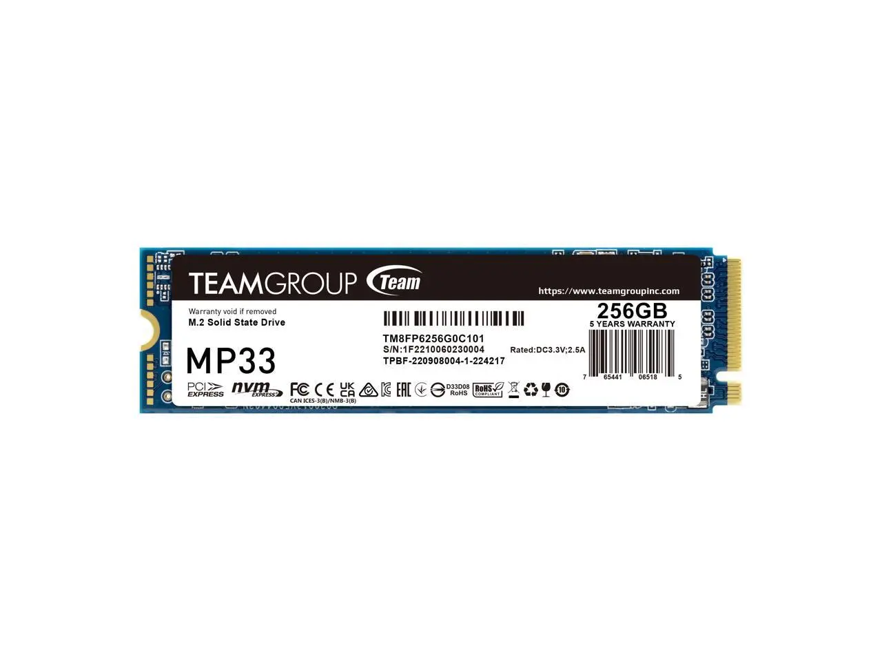 Team Group MP33 M.2 2280 256GB PCIe 3.0 x4 with NVMe 1.3 3D NAND Internal Solid State Drive (SSD) TM8FP6256G0C101