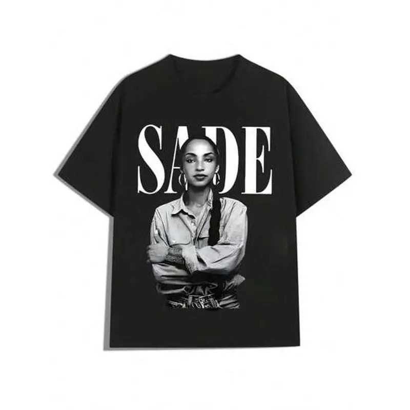 Women's  Cotton Personalized Sade Portrait Print Short-Sleeve Fashion Round Neck Breathable Unisex Casual Versatile T-Shirt