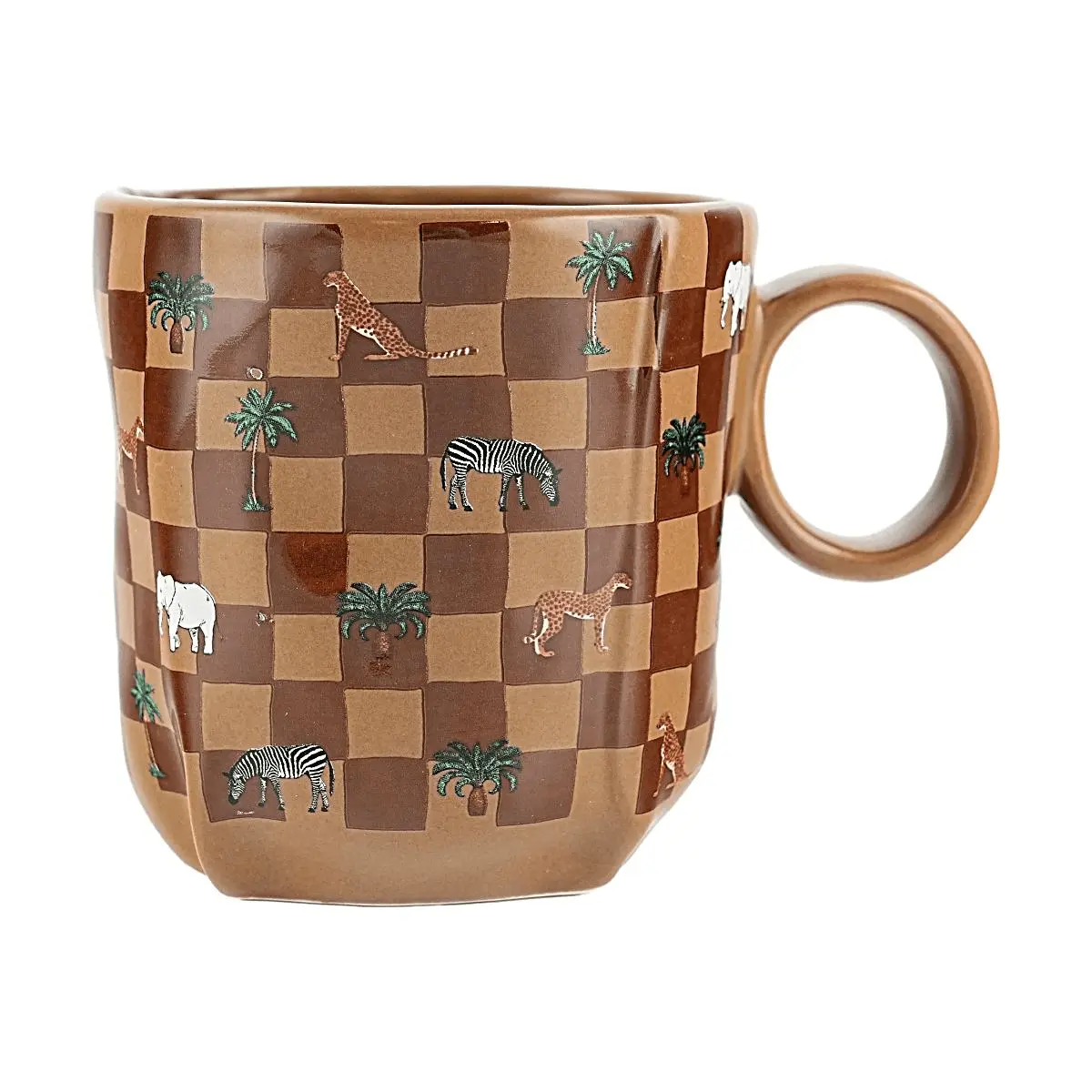 Glaze Story Origami Cup - Brown Plaid Forest Ceramic Mug, Coffee Cup, Water Cup for Home & Office