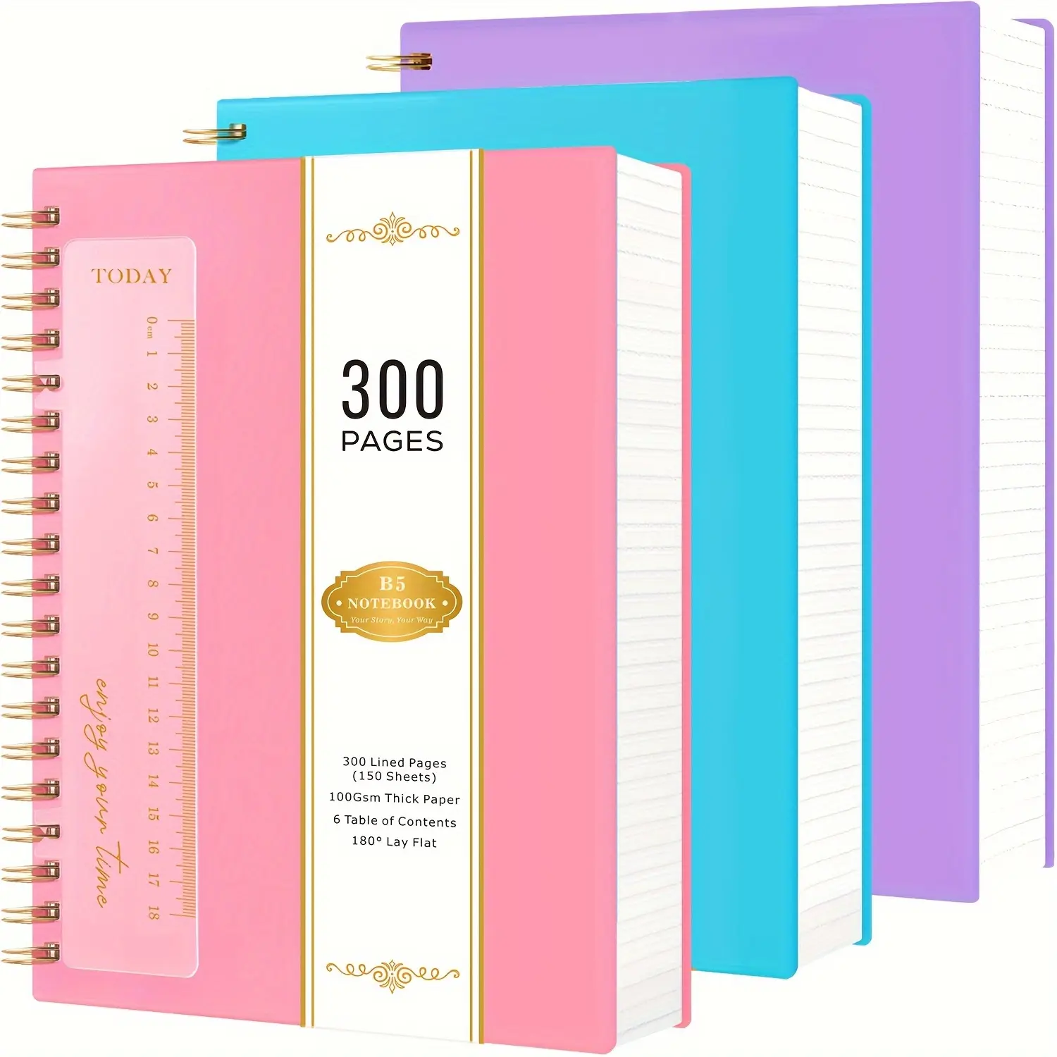 3 Pack B5 Spiral Journal Notebook, Spiral Notepad For Women School Work Travel, Notebooks College Ruled With 300 Pages, PVC Cover Notepad With 100GSM Thick Paper, 7.5 X 10.1in