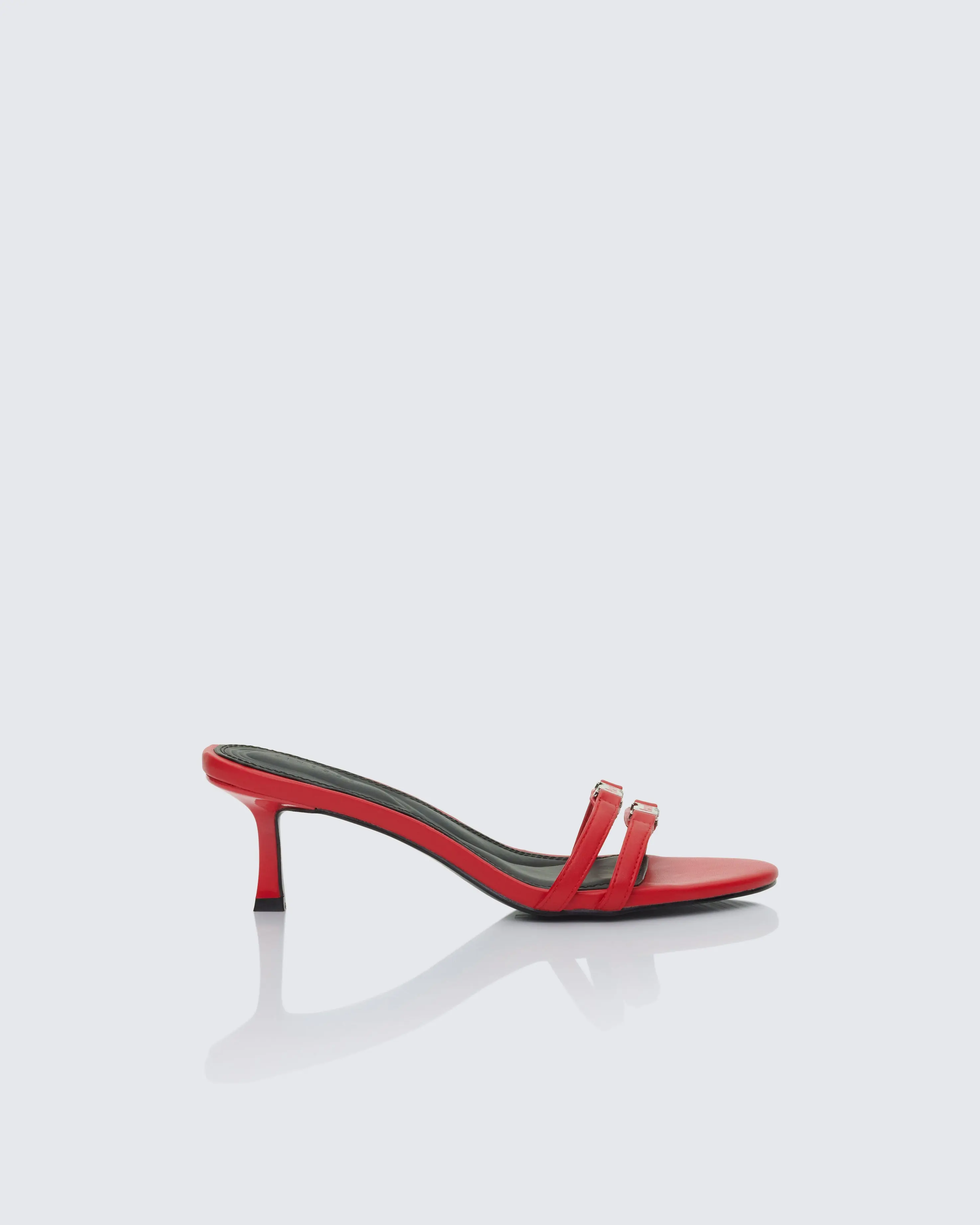 Women's Queenie Red Safety Buckle Kitten Heel Sandal, Polyurethane Shoe, Comfortable Women's Footwear