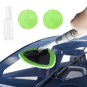 Extendable Handle Car Windshield Cleaning Brush Set - With Microfiber Glass Cleaner & Defogger, Easy Reach & Efficient Cleaning, Windshield Washer Brush with 2 Microfiber Pads, Glass Cleaner for Car & Home Use