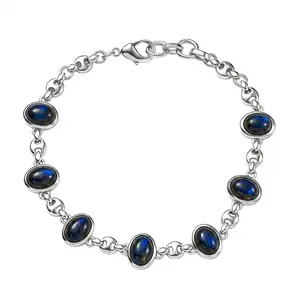 Labradorite 9.40 ctw Station Bracelet in Platinum Plated 7.25 In