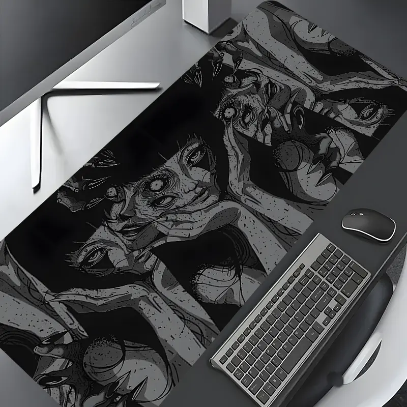 Dark Abstract Face Comic Design Large Gaming Mouse Pad,Desktop Protection Pad,Washable Rubber Pad Non-Slip Lock Edge Multi-Size Mouse Pad Suitable For Home Office,Desk Accessories,Computer Desk Accessories,Gaming Desk Accessory,Gift for Family and Friends