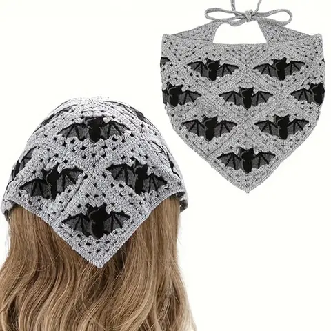 Halloween Knitted Bat Triangle Scarf Headband, Elegant Vintage Hair Decoration Bandana for Holiday Party Use, Stylish Accessory for Women, Fashion Hair Scarves