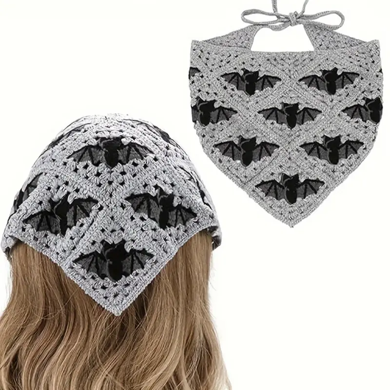 Halloween Knitted Bat Triangle Scarf Headband, Elegant Vintage Hair Decoration Bandana for Holiday Party Use, Stylish Accessory for Women, Fashion Hair Scarves