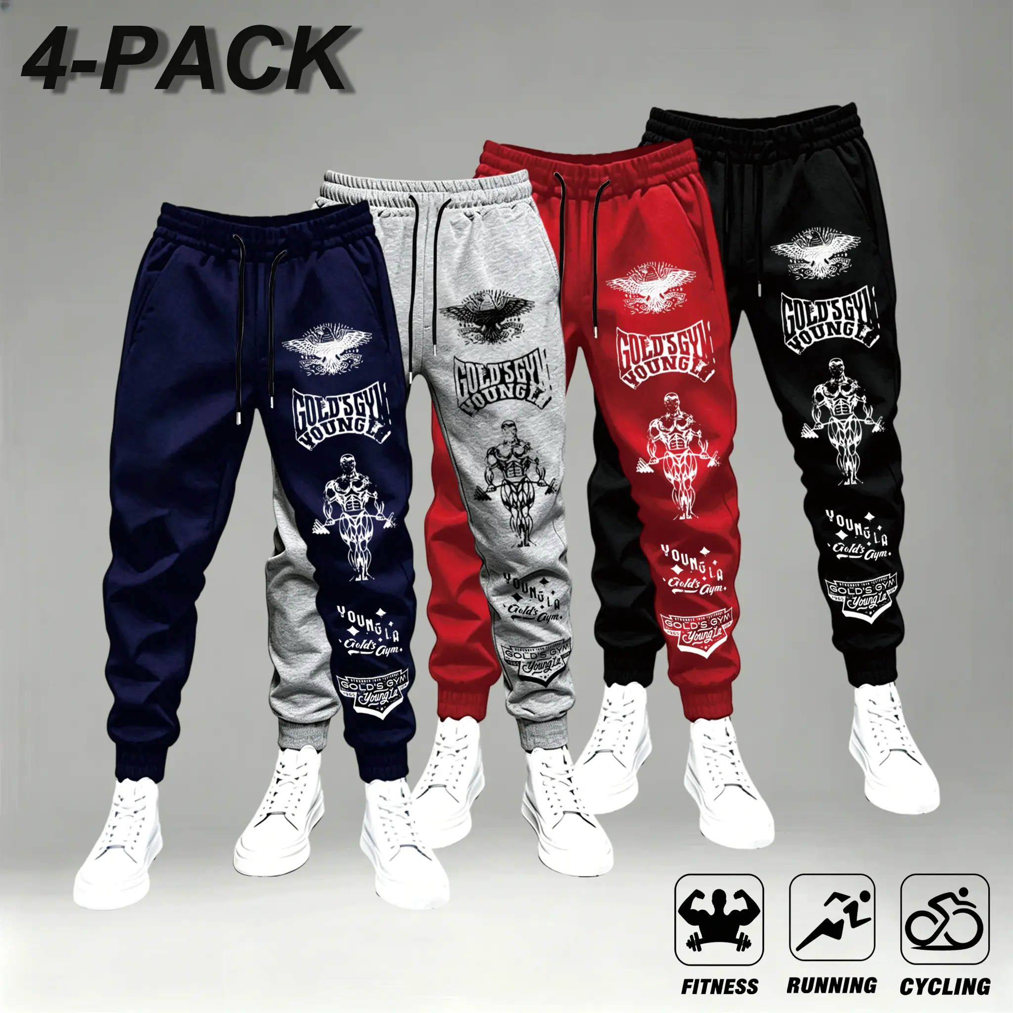 Men's 4 Piece Casual JoggersI Comfortable Gym Pants withPockets! retro gym streetwear athletic pants,soft knit workout casual joggers,fall fitness layering graphic sweatpants,Men's joggers with graffiti print, soft stretch fabric,everyday streetwear style