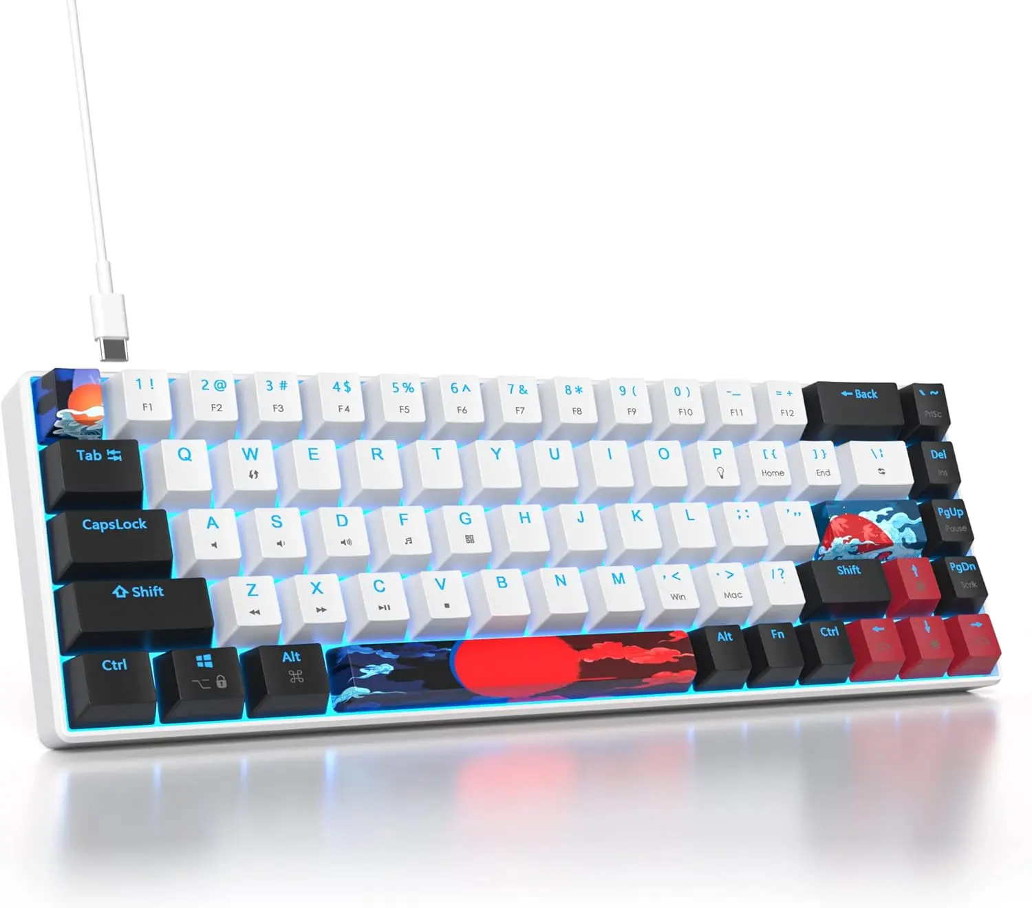 60 Percent Gaming Keyboard 68  Mechanical Keyboard LED Backlit Compact Wired Keyboard with Red  for Windows PS4/5  Gamer(Black-White)