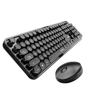 MOFII Wireless Keyboard & Mouse Combo, Computer Full Size 2.4G Plug and Play Wireless Typewriter Retro Round Keyboard & Mouse Set for Windows, Computer, Desktop, PC, Notebook