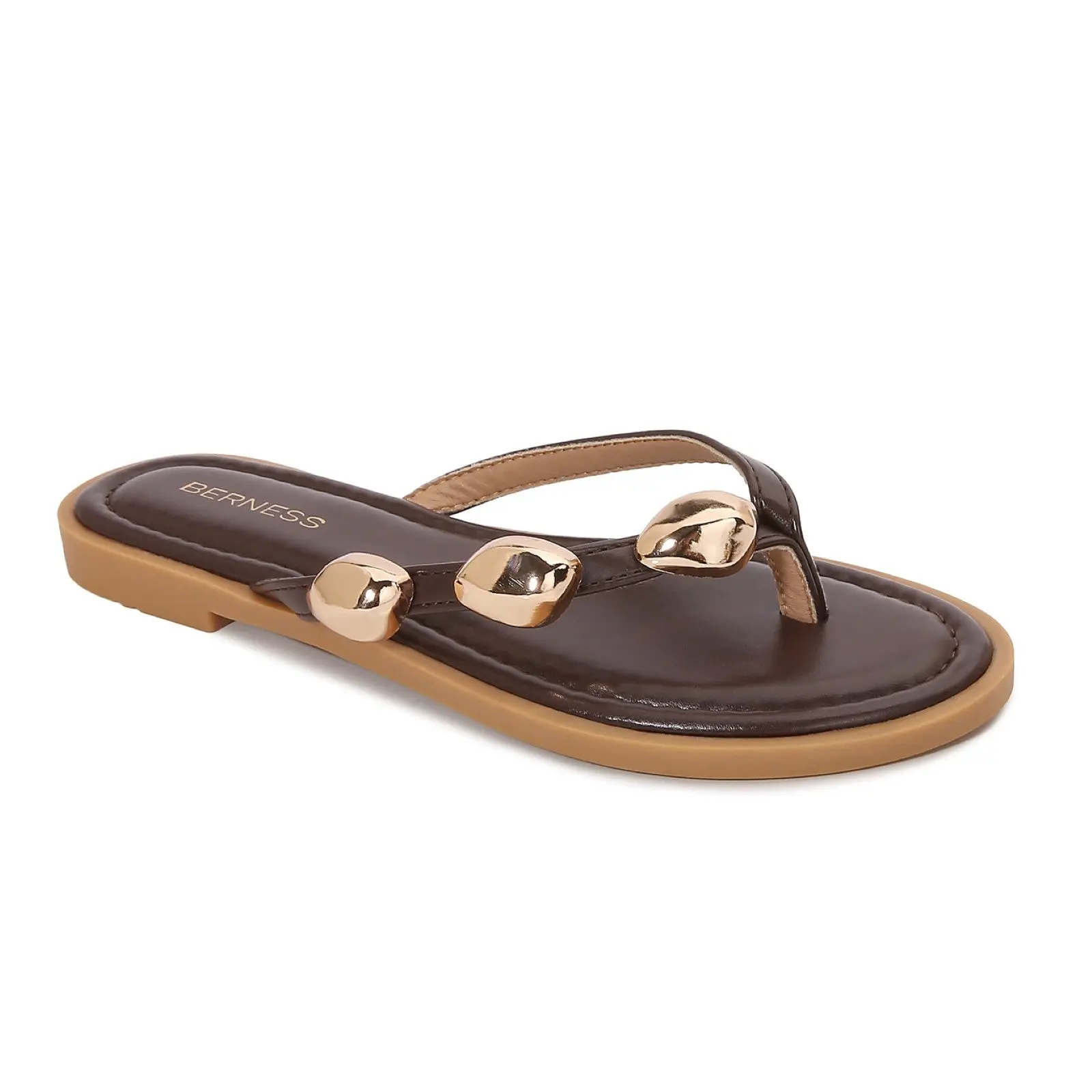 BERNESS Kallie Women's Sandals, Minimalist Gold Embellished Thong Flip Flops, Slip On Flat Heel Dressy Summer Shoes, Sandals Women, Flip Flops Women