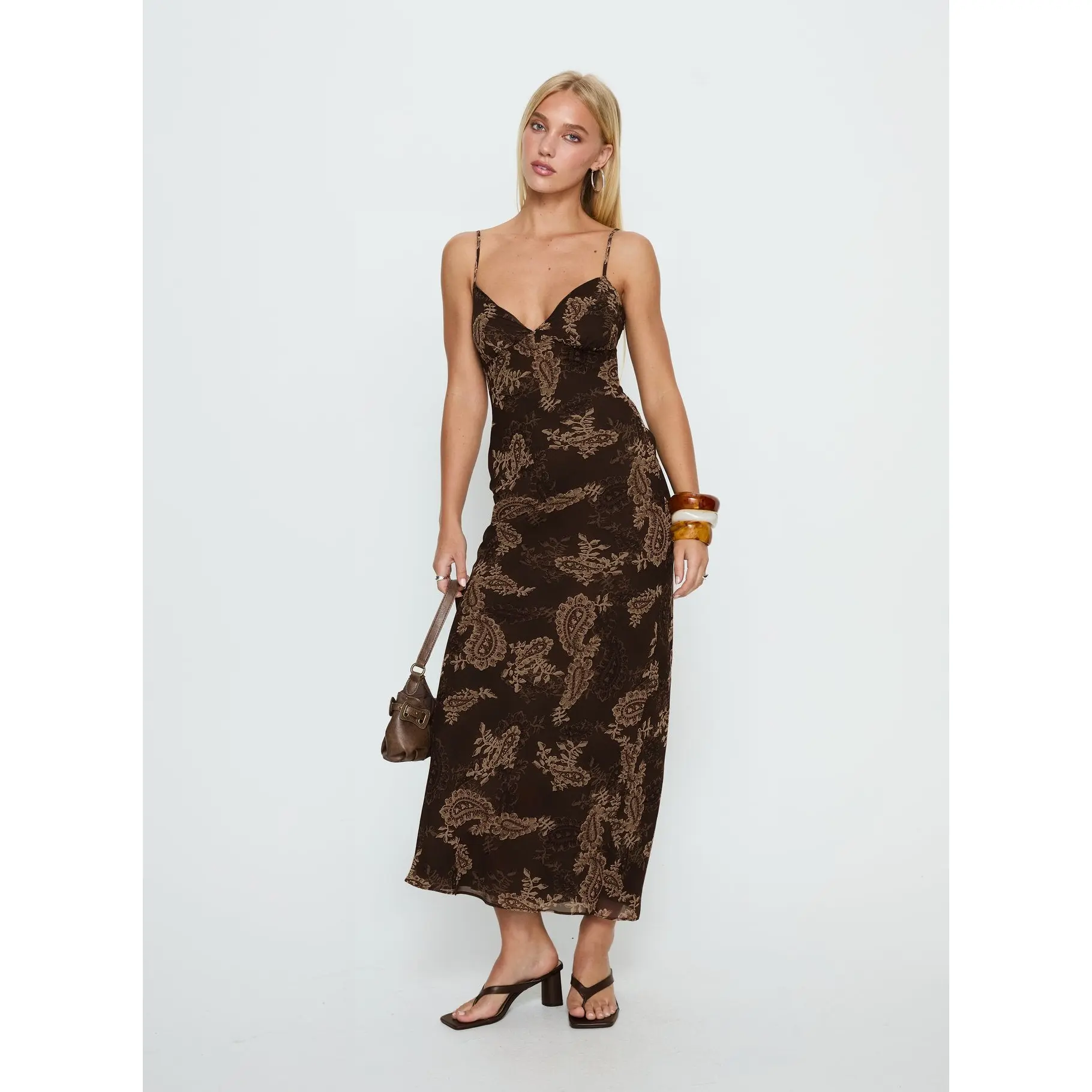 Jemimah V Neck Maxi Dress Brown Paisley